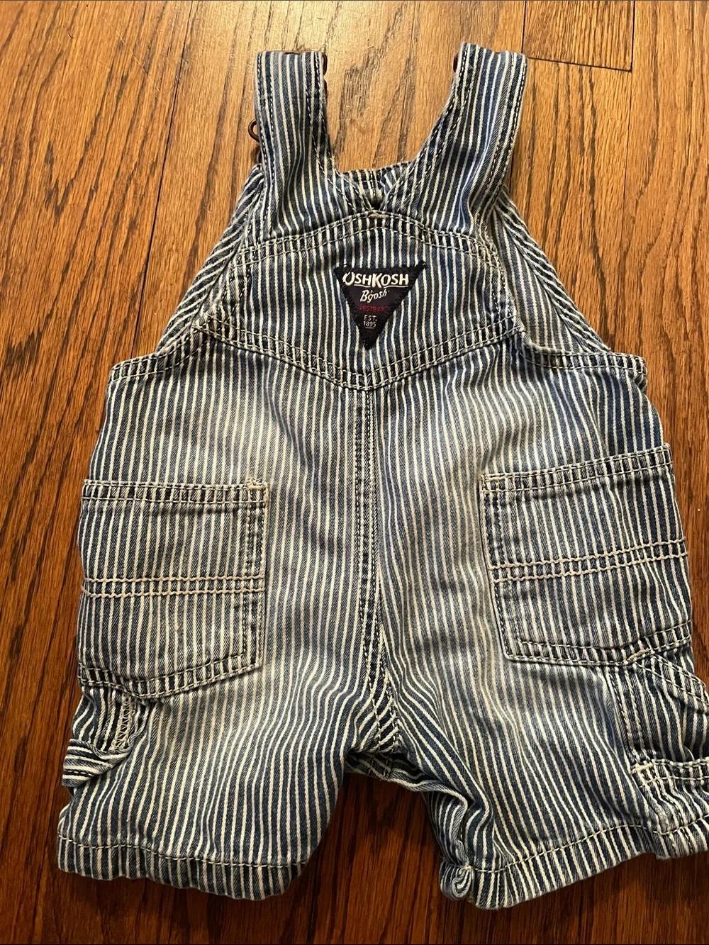 OshKosh B'gosh Navy and White Striped Toddler Short Overalls